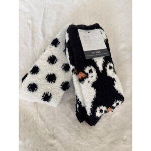 Stay Cozy Women's Black & white Fuzzy Crew Socks NEW size 4-10